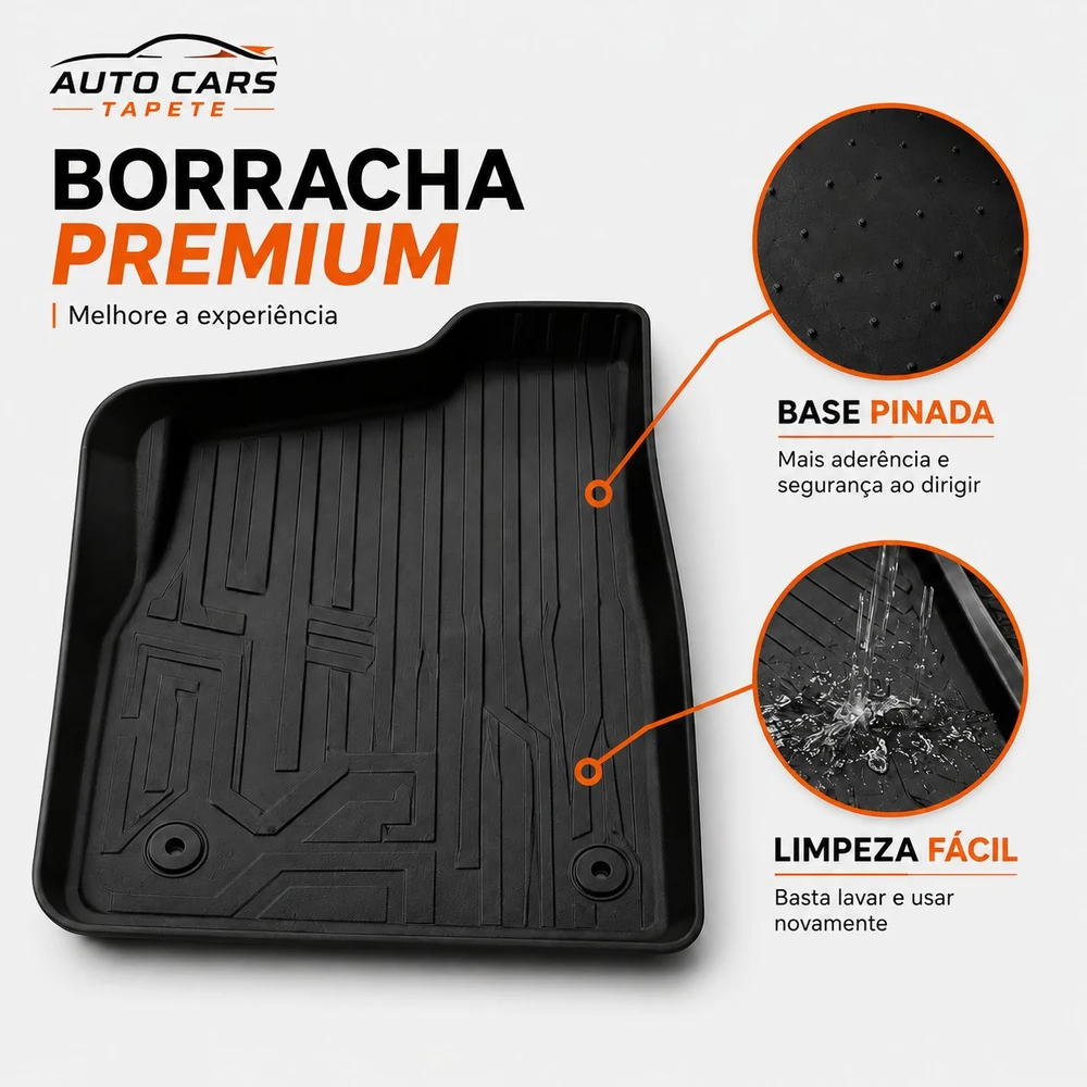 Borracha premium com base pinada e limpeza fácil